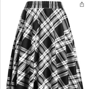 Plaid Skirt Elastic Waist A-line Midi Pleated
